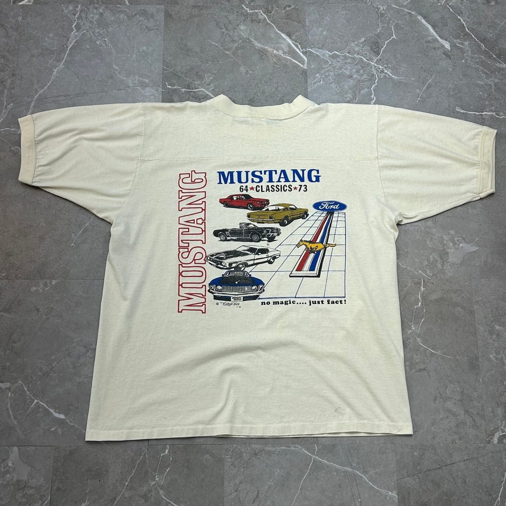 90s Vintage Ford Mustang Graphic Ringer Tee Mens XL American Classics Cars Shirt